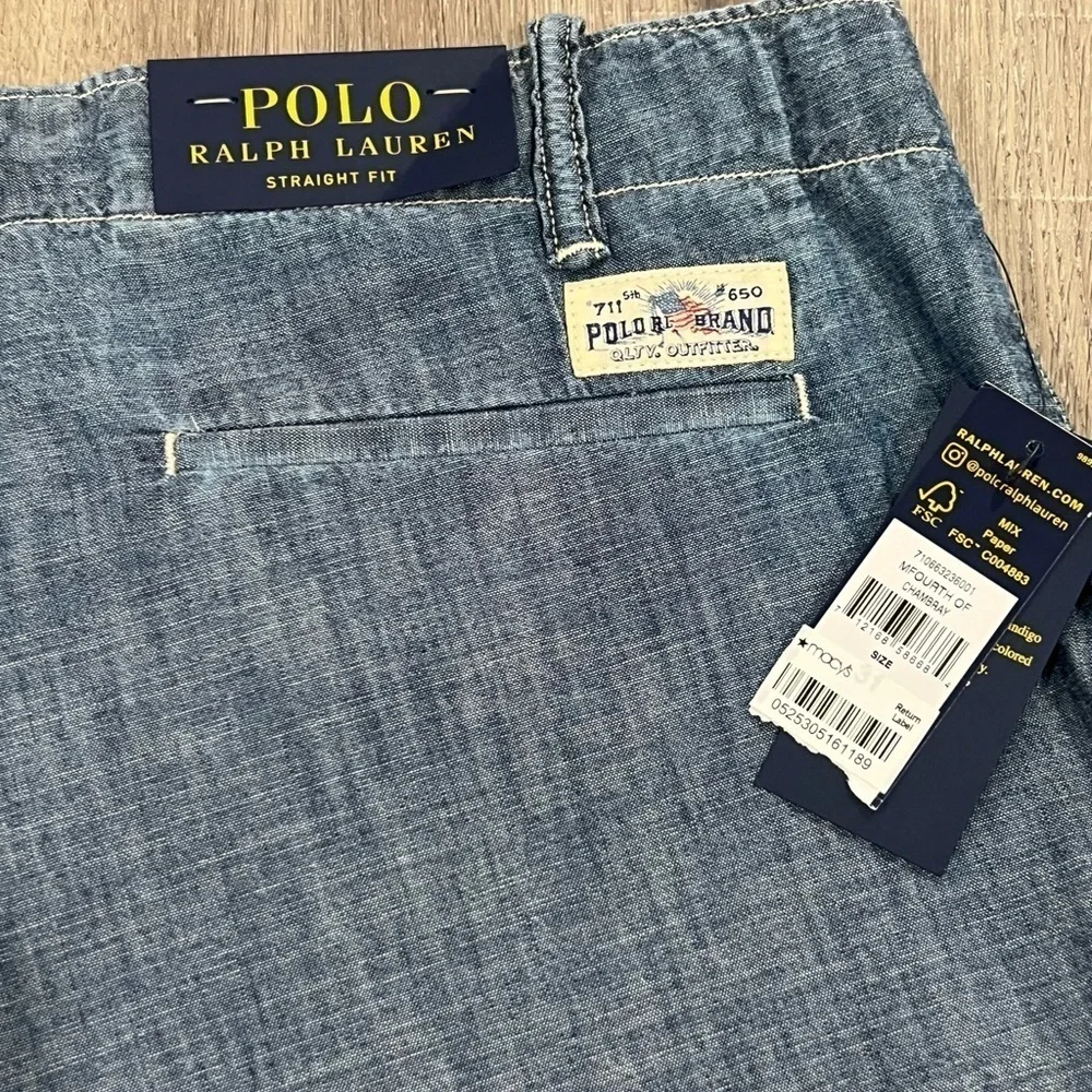 NWT Polo Ralph Lauren 31W Chambray Nautical USA Straight Fit Light Shorts